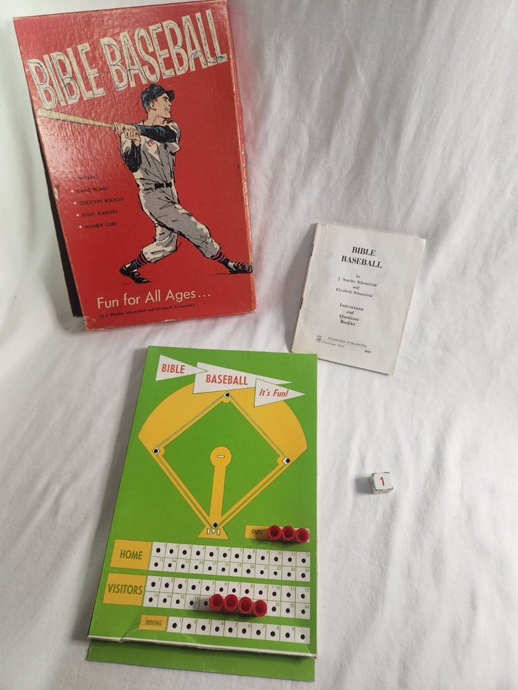 Vtg. 1960s Bible Baseball Game Trivia Quiz Board Game Missing Time Clock