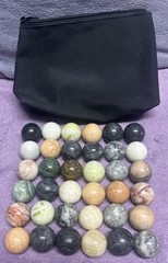 Vtg Semiprecious Stone Marble Solitaire Game 36 1” Stone Marbles 16” Board