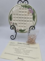 Amsbury Marble Solitaire Game Board Hummingbird Floral Ceramic With Marbles