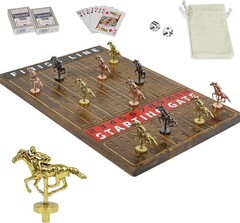 Horse Racing Game – Wooden Horse Race Board Game with 11 Luxury Metal Horses 2 D