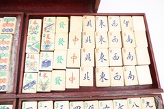 ATQ MAH JONGG SET BONE BAMBOO RARE HAND Carved mahjong THICK TILES Wood Case_)