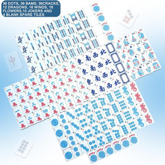 American Mahjong Tile Set, 166 Blue Tiles, 4 All-In-One Rack/Pushers, Complete W