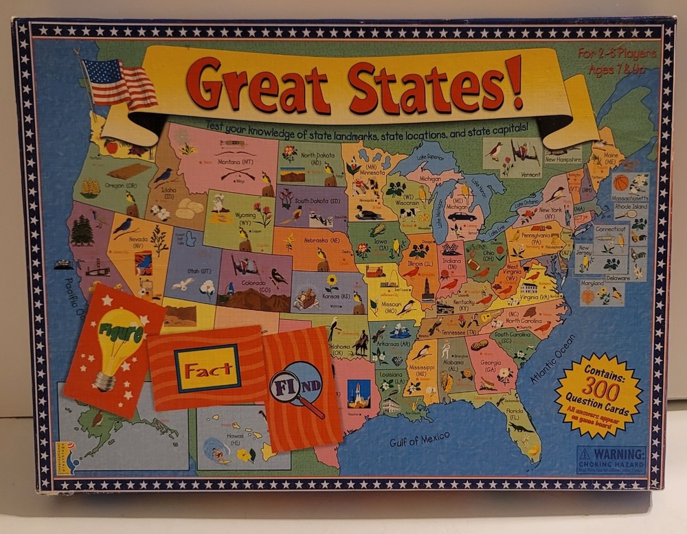Great States Board Game Internationa Playthings 1999 Geography Complete Vintage