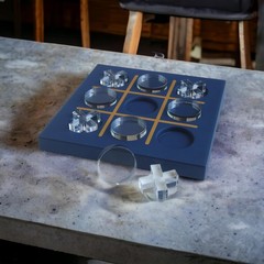 Modern Tic Tac Toe for Home Decoration with Blue Leather and Acrylic Pieces D…