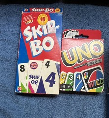 Mixed lot of pre owned games Trouble, vintage Double Trouble,Farkle, Uno, Skipbo