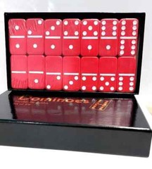 Dominoes Double Six Jumbo Set of 28 Red title w/White Dots (US Seller)