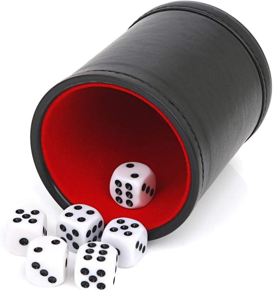 Felt Lined Professional Dice Cup – with 6 Dices Quiet for Yahtzee Game