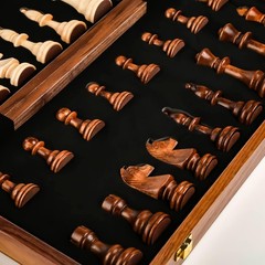 Walnut Chess Set 15” x 15” with Felted Game Board Interior for Storage Ches…