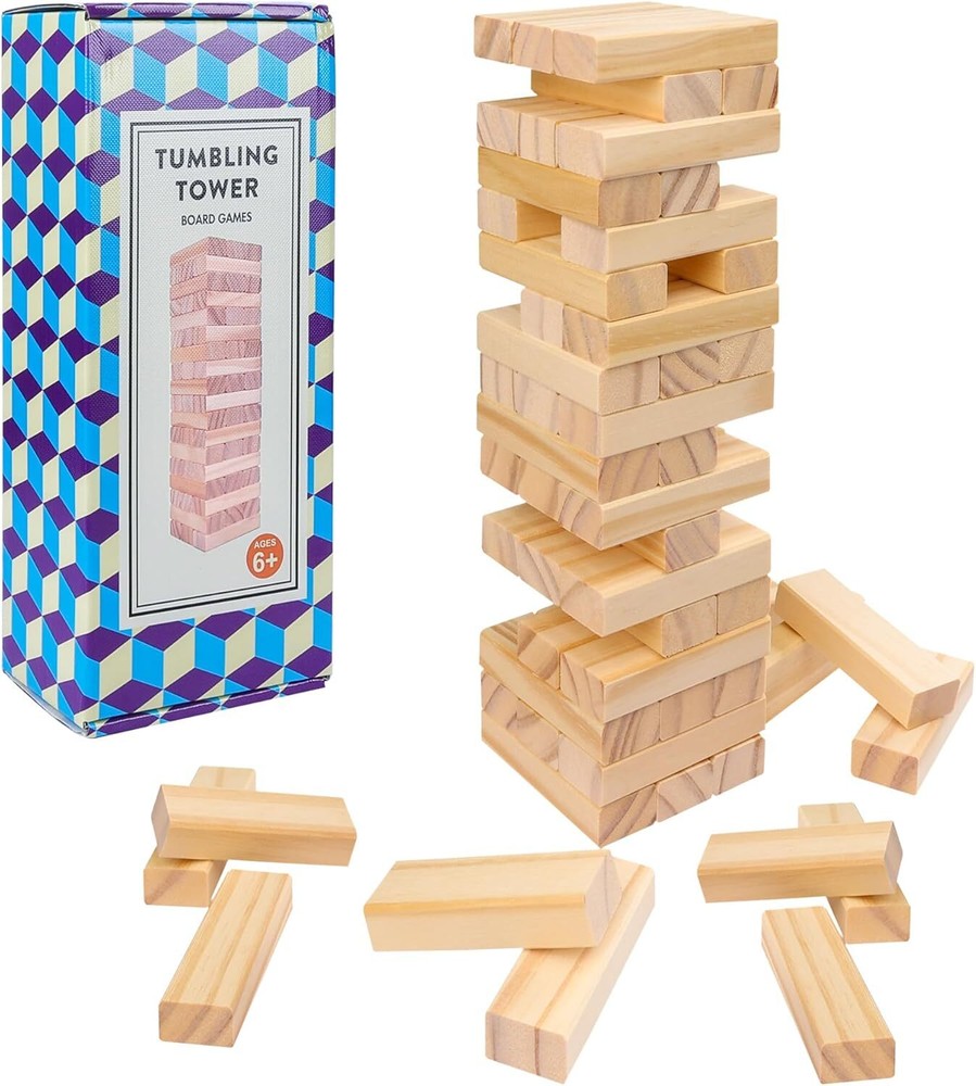 Wooden Blocks Stacking Tumbling Tower Game for Kids Adults Family 54 Pcs Classic