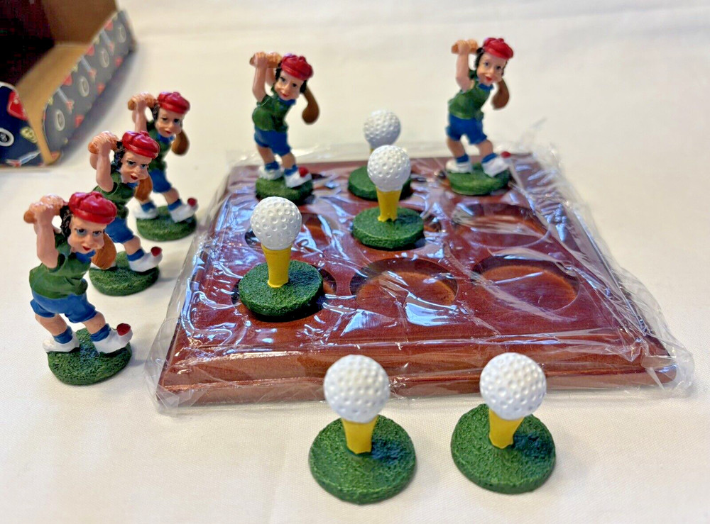 10 Piece Tic Tac Toe Golf Game w/ 5.5” Mahogany Wood Game Board NIB Office Gift
