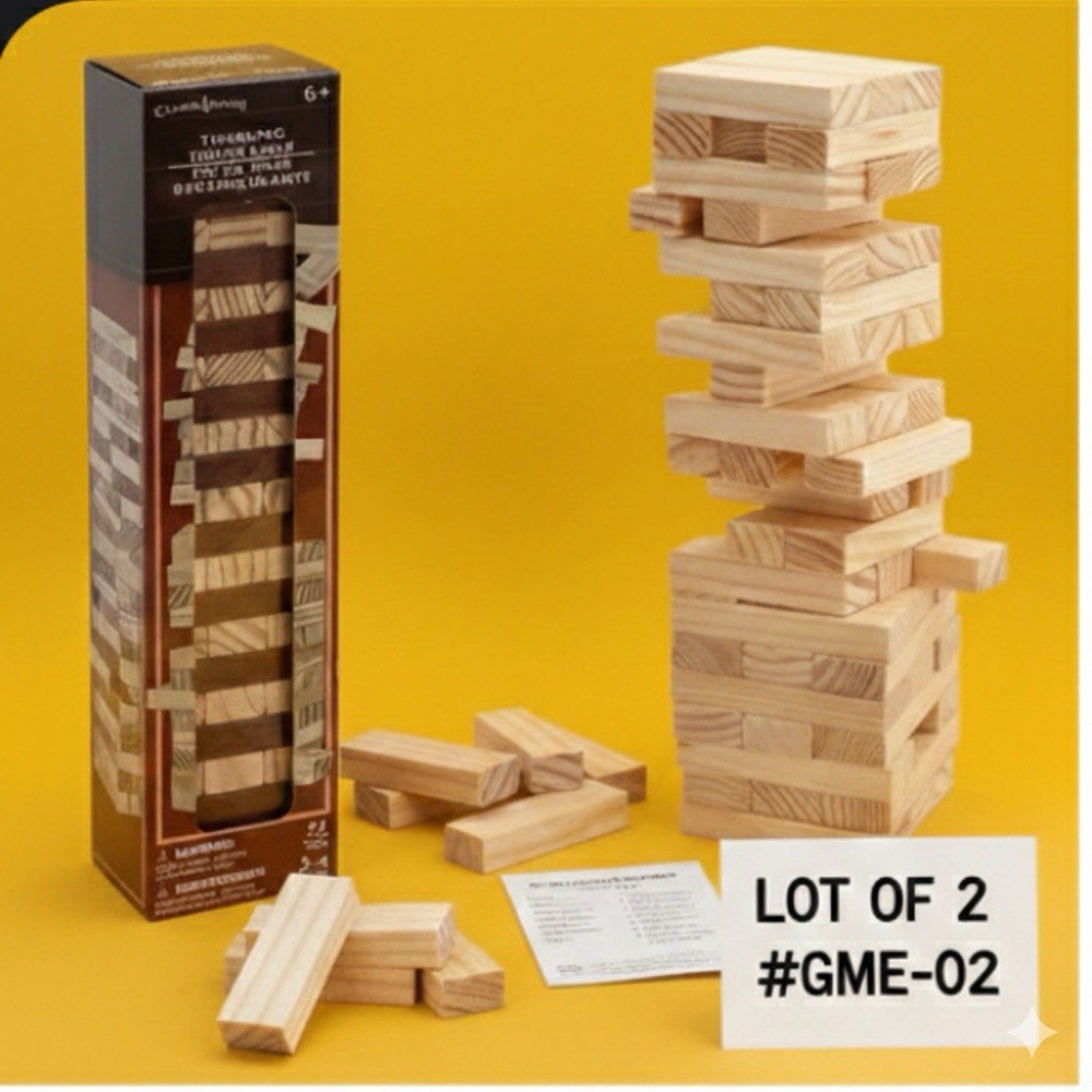 🎲Lot of 2 Mini Wooden Tumbling Stacking Tower Blocks Board Game Family Fun New