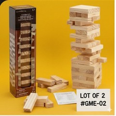 🎲Lot of 2 Mini Wooden Tumbling Stacking Tower Blocks Board Game Family Fun New