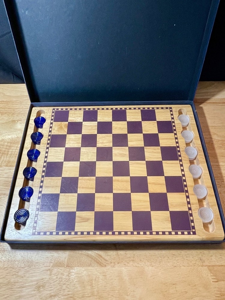 Wood Checker Board Glass Pieces The Classic Collection Great condition