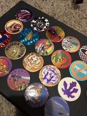 Lot of 20 Vintage 1990’s POGS Milk Caps, 1 Yin Yang Metal Slammer