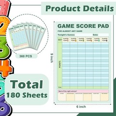 30/90/180 Sheets Double-Sided Game Score Pads – 6×9 Inch Score Tracker for Famil