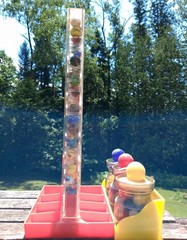 Vintage RATTLE BATTLE and small Jars with tops plastic DISPLAY with MARBLES!