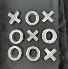 Wooden Tic Tac Toe Classic Heavy Coffee Table Game w/ Metal Pieces 9.5”x9.5”