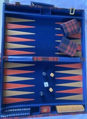 Vintage Wooden Backgammon Game Red, Blue, Gold Multicolored Complete Has All Pcs