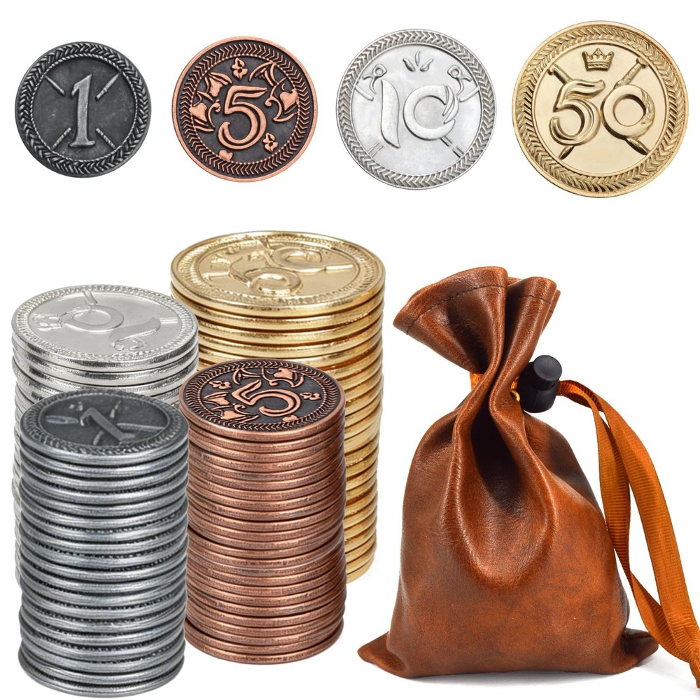 Metal Coin Set with Leather Organizer for Board Games, Dragons and Dungeons, …