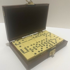 VTG Complete Set of 28 Double Six Dominos Tiles Faux Leather Case Travel Compact