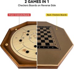 27 Inch Tournament Crokinole Board Game, 2 in 1 Crokinole and Checkers with 22”
