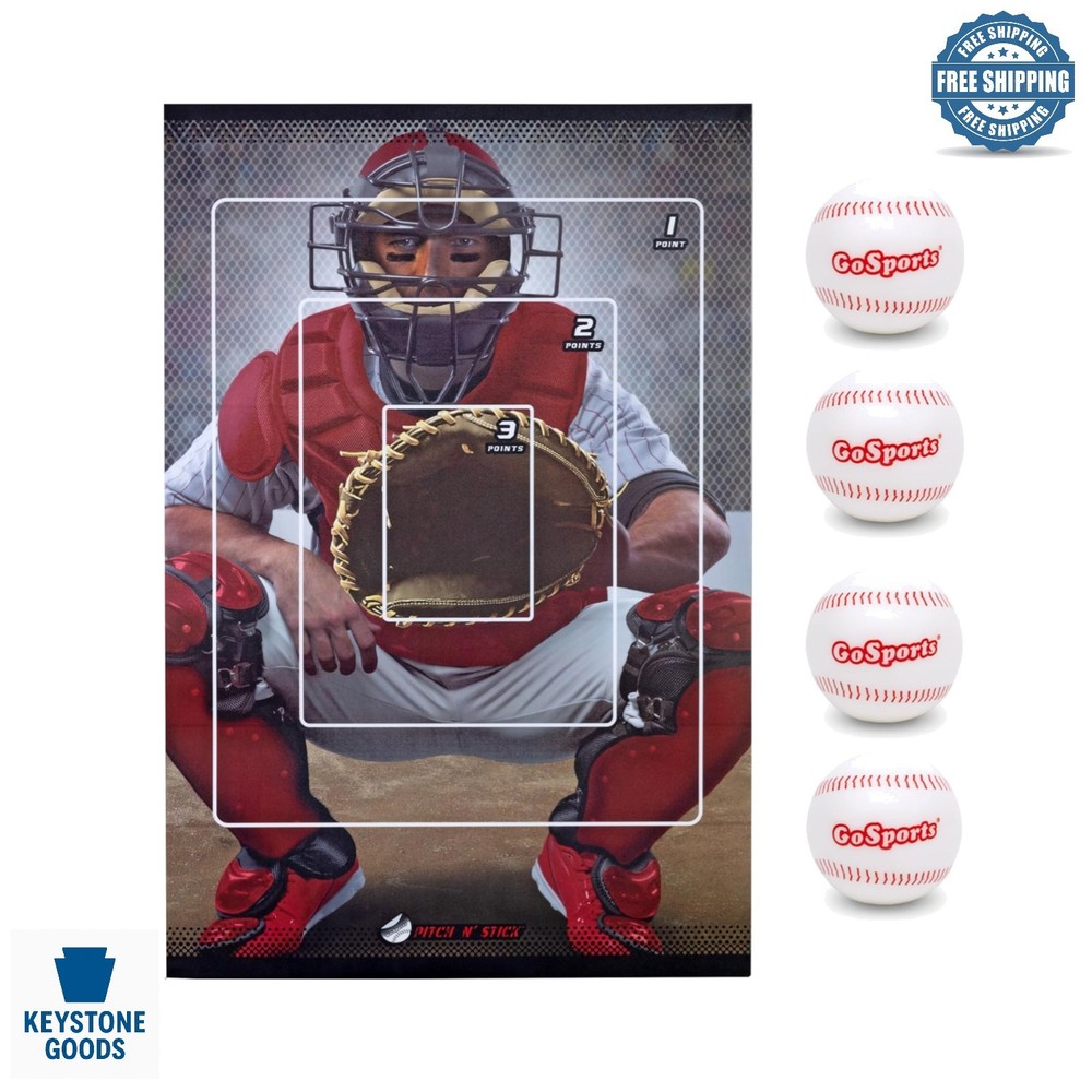 Pitch N’ Stick Kids Baseball Game Set – Wall Poster & 4 Sticky Balls