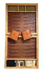 Vintage Backgammon Game Hand Tooled Leather Wood Wooden Brass Piece Hand Made