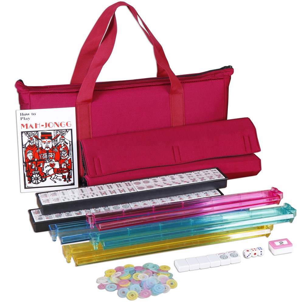 American Mahjong Set 166 White Tiles with Red Bag Complete Western Mahjong Set