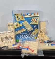 Solid Wood 7 Different Brain Teasers, Brain Busters – Sealed in Open Box