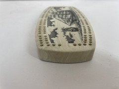 Vintage Style Cribbage Board Nautical Ship Ocean Theme Cream Marbled Felt Bottom