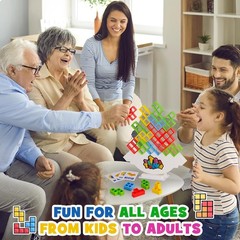 WOWNOVA 48PCS Tetra Tower, Fun Balance Stacking Building Blocks Board Game for K