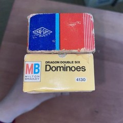 Lot Of 2 Vintage Halsam Dominoes Milton Bradley 28 pcs Wood Carved Dragon Floral