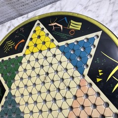 Vintage Pressman Toy Corp Chinese Checker Board Round Metal Multicolor 1153 USA