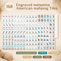 1.2 Inch Engraved American Mahjong Tile Set, 168 Mahjong Tiles with Bag, Portabl