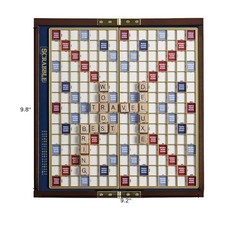Deluxe Travel Scrabble Game Set | Compact Wooden Case, Hidden Storage, Magnetic