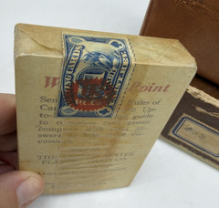 Vtg Travel Game Set Cards + Dice+ R W B Chips in Safari Leather Case #403 c 1940