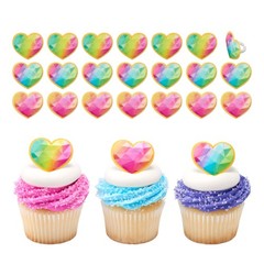 Cupcake Rings 24 Pack Rainbow Prism Heart Multicolored Food Safe DECOPAC Toppers