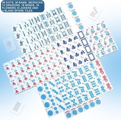 American Mahjong Tile Set, 166 Blue Tiles, 4 All-In-One Rack/Pushers, Complete W