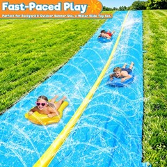Water Slide 45Ft Double Lane Heavy Duty Yellow Sprinkler Bodyboards iGeeKid