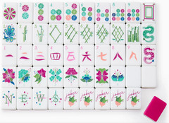 American Mahjong Game Set, 160 Magenta Pink and Green Layered Mahjong Tiles