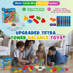 WOWNOVA 48PCS Tetra Tower, Fun Balance Stacking Building Blocks Board Game for K