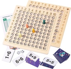 2 in 1 Math Board Game for Kids – Wooden Double Sided Table with Dice and Cards