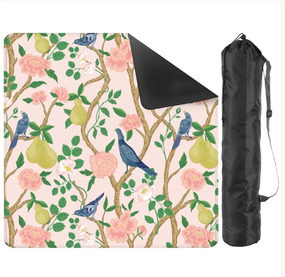 Bird Toile Mahjong Mat 33×33 Pink Floral Game Mat with Carry Bag | Non Slip Mahj