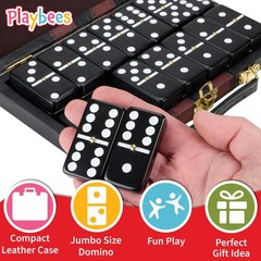 Playbees Jumbo Double Six Dominoes Set – 28 Black 9 x 5.5 x 1 inches,