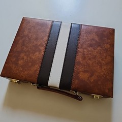 Backgammon Folding Compact 15″ Complete Set Brown Vinyl Board Game Vintage