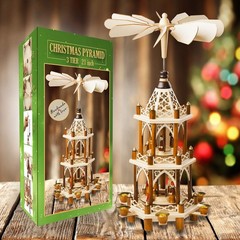 German Christmas Decoration Pyramid – 21 Inches – Wood Nativity Scene Natural