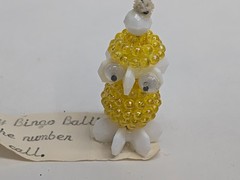Vintage Lucky Bingo Ball Charm Yellow Beaded Troll Figurine Folk Art