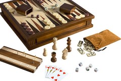 WS Game Company Chess Checkers 7-in-1 Heirloom Edition with Solid Walnut Cabinet