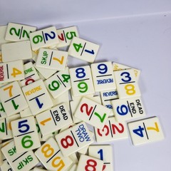 81 Pc Vintage 1986 UNO Dominos Game by International Tile Lot Crafts