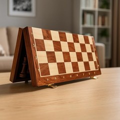 Walnut Chess Set 15” x 15” with Felted Game Board Interior for Storage Chess G